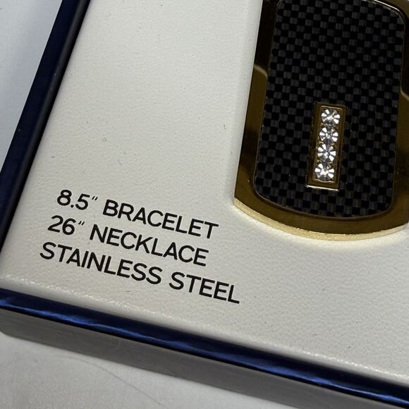 bon voyage Men’s Gold Stainless Steel Dog Tag Necklace & Bracelet Gift Set New - Picture 6 of 7